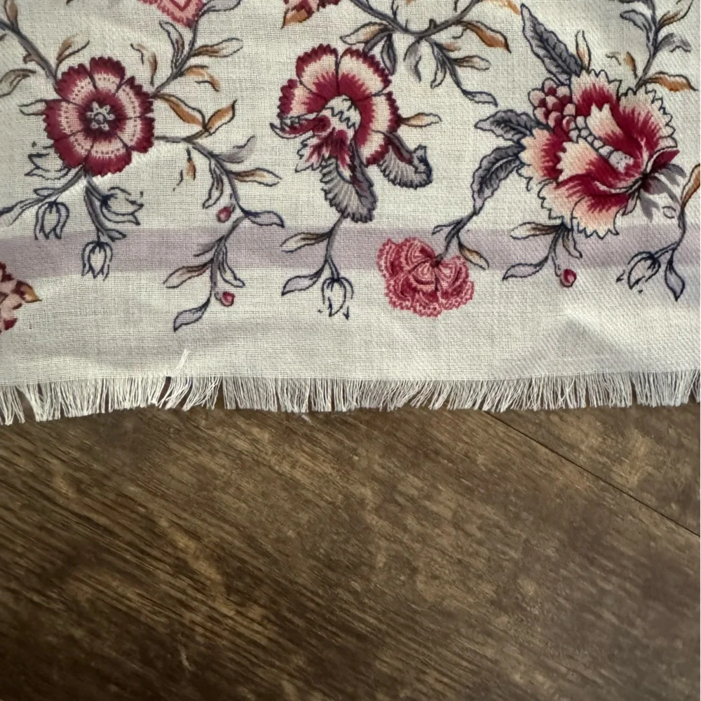 LOFT Floral Print Lightweight Scarf in White and Pink